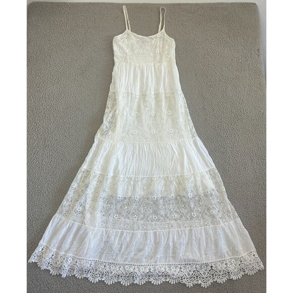 Lola Maxi Dress Medium Tiered Lace & Crochet Trim Made in Italy Smocked - Picture 1 of 11